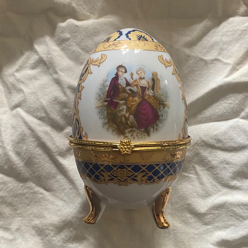 Vecceli Italy Decorative Egg with Gold and Blue Accents